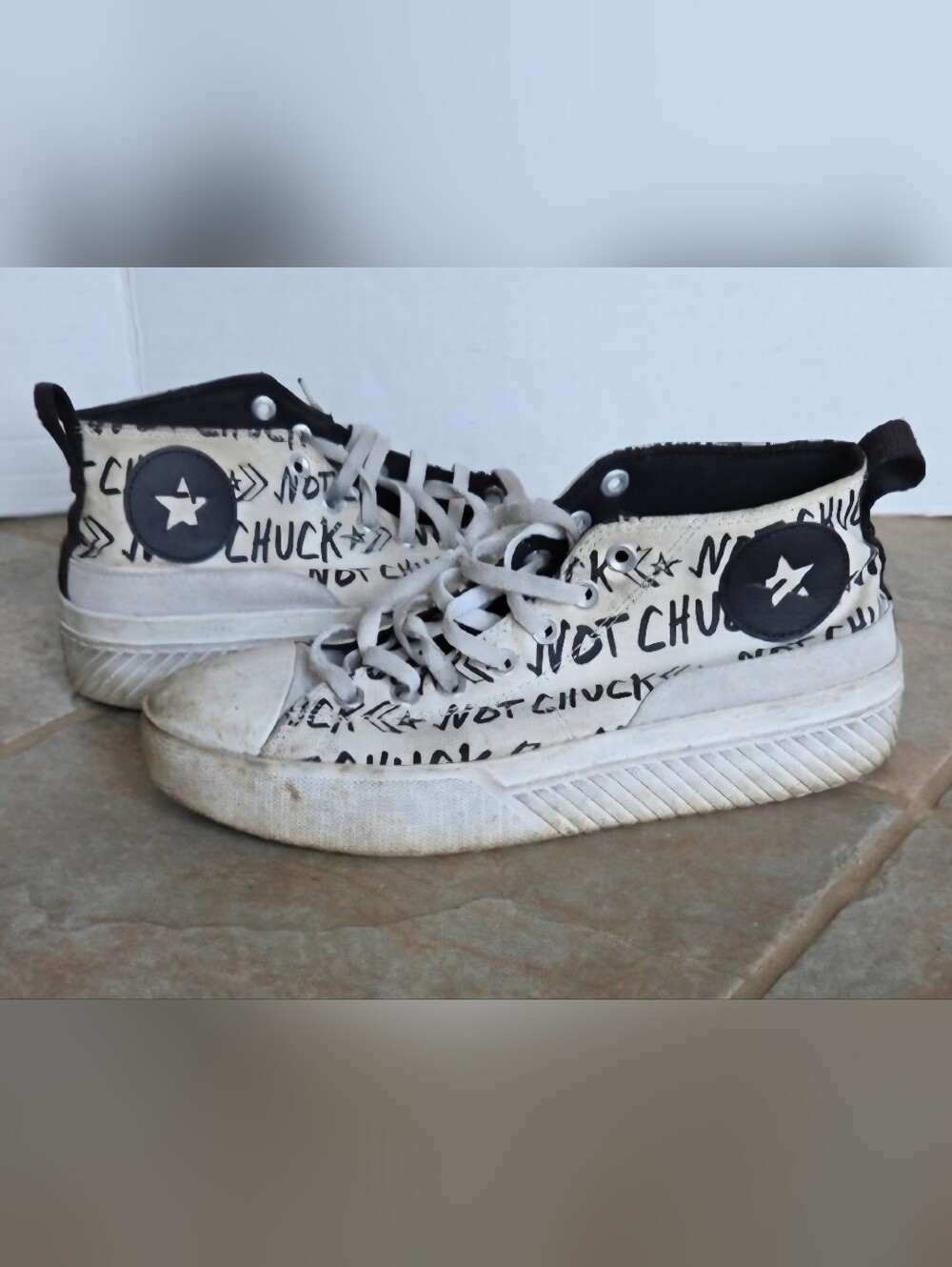 Converse Not A Chuck Graphic High Top Sneakers White Black Graffiti Sz 9.5